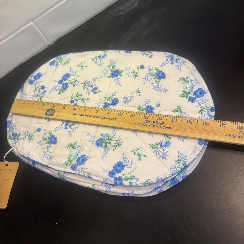 Handmade Quilted Placemats Set of 4 Blue Floral Reversible Oval Table Mats